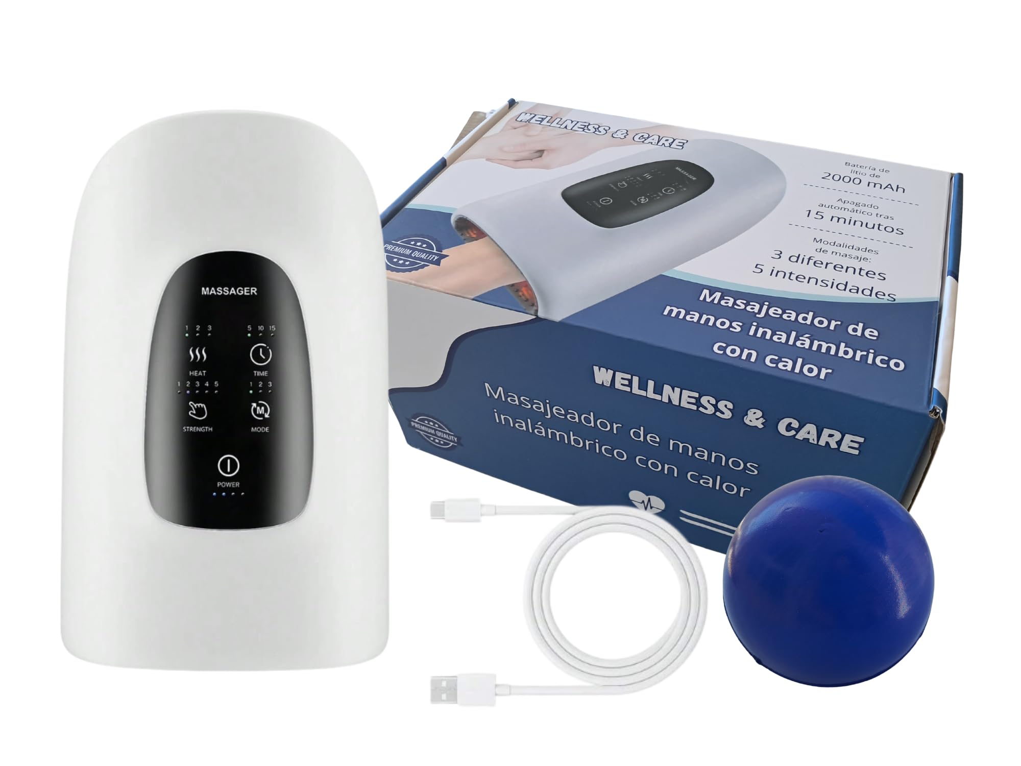 Masajeador de Manos,muñeca/dedos+bola rehabilitación.Calor y Compresión,Alivia Dolor de Artritis/Síndrome Túnel Carpiano,Masaje Relajante,diferentes modos e intensidades.Inalámbrico/para ambas manos