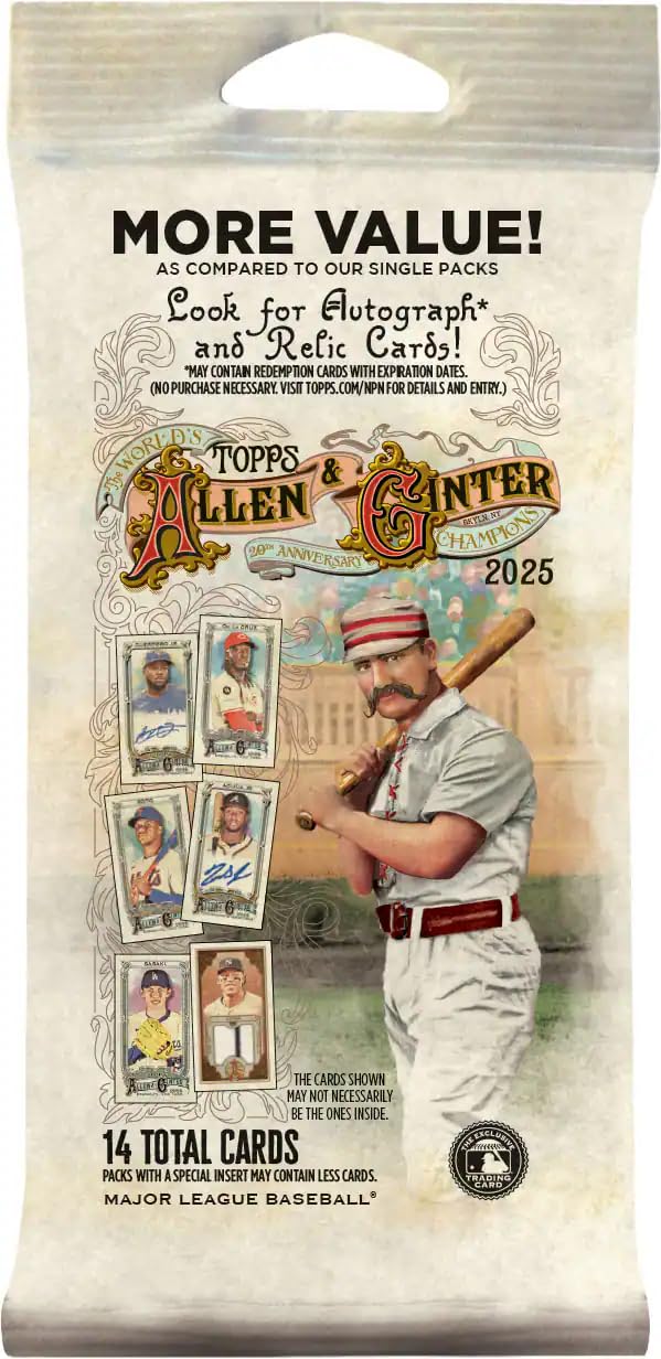 Topps - Pacchetto grasso da baseball Allen & Ginter 2025, cerca carte autografi e reliquie