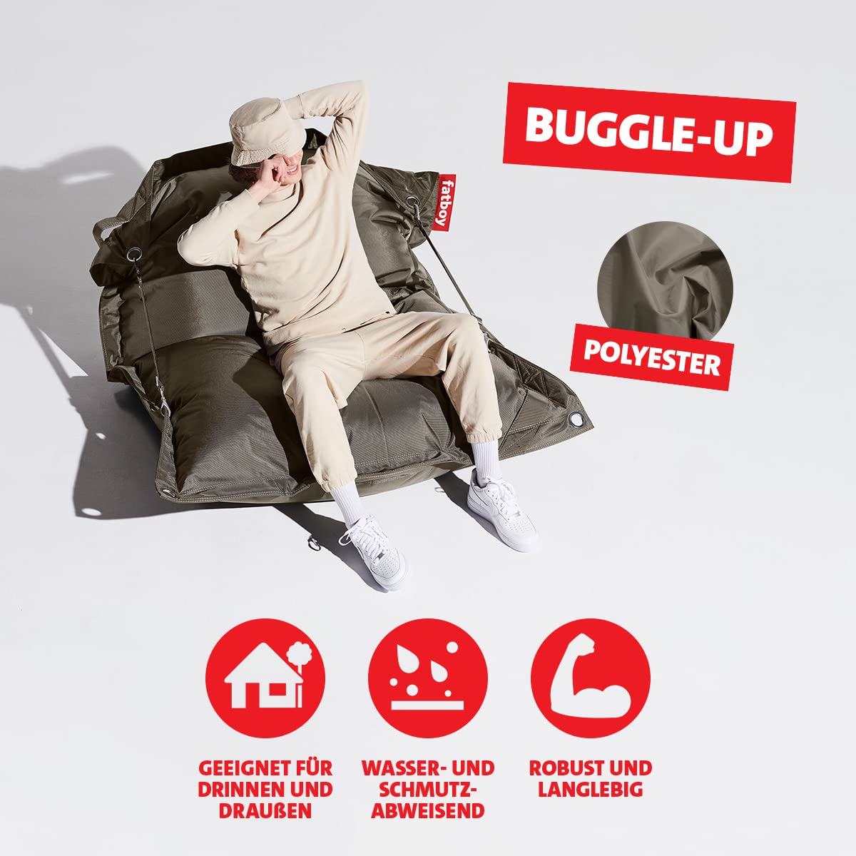 Poltrona Sacco Fatboy Buggle Up - Pouf Per Interni Ed Esterni, 180x140 Cm, Idrorepellente, Marrone - Foto 11