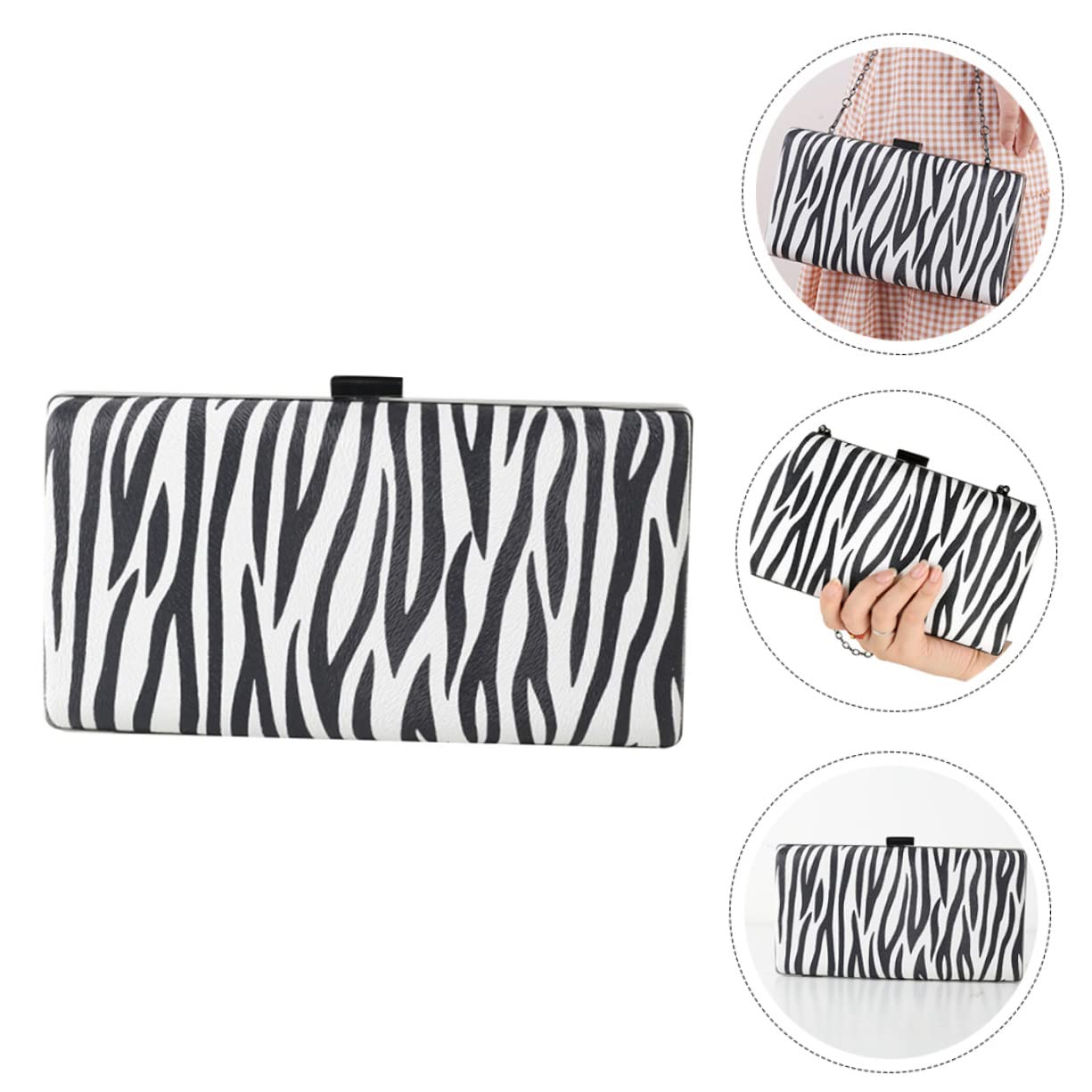 BESTYASH Bolso de Noche de Rayas de Cebra Pu Negro para Mujer