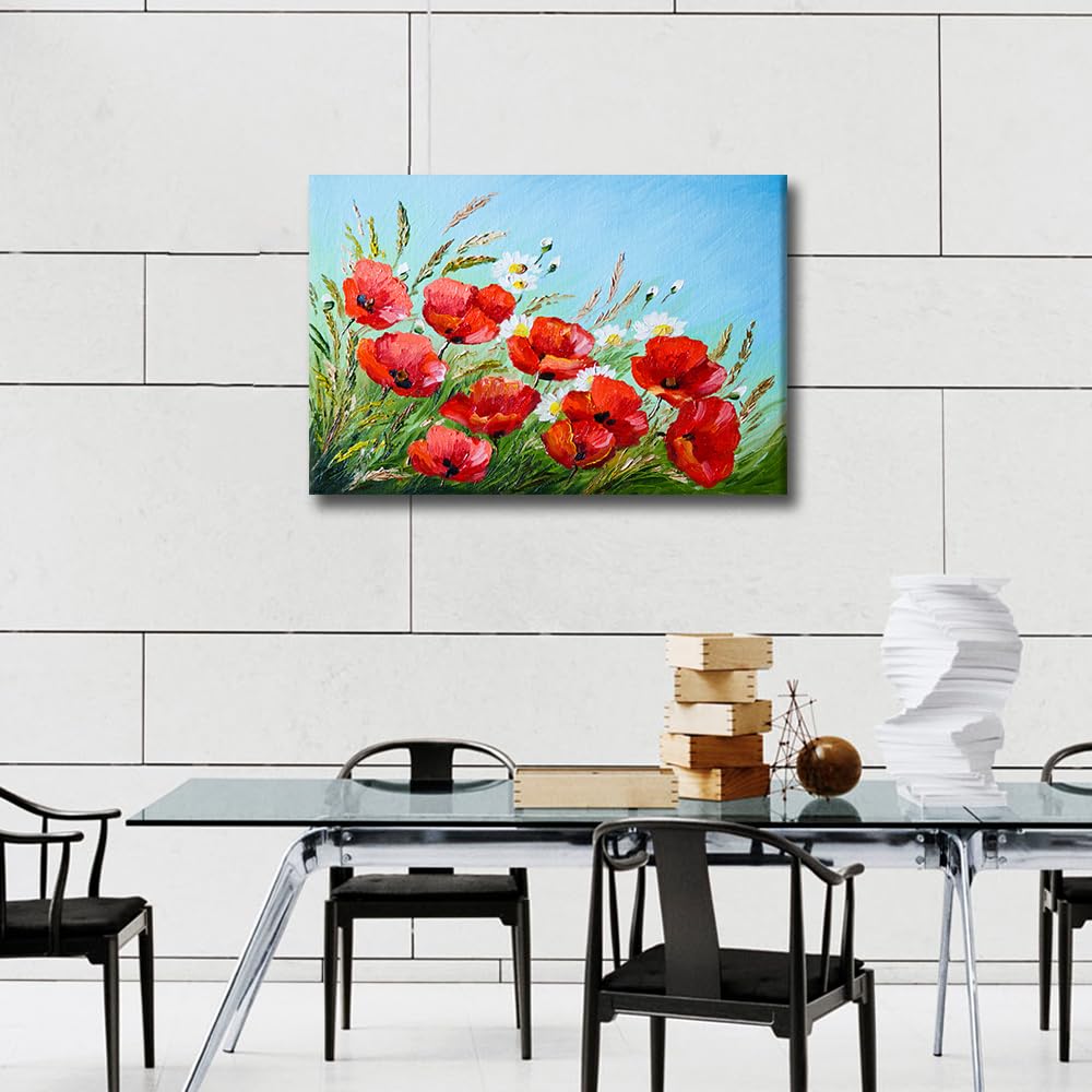 Canvas Wall art Flowers Oil Painting Prints Red Poppies in the Field Painting Flower Wall Art Artwork for Bathroom Bedroom Living Room Home Decoration Framed Ready to Hang 16x24 in - Image 4