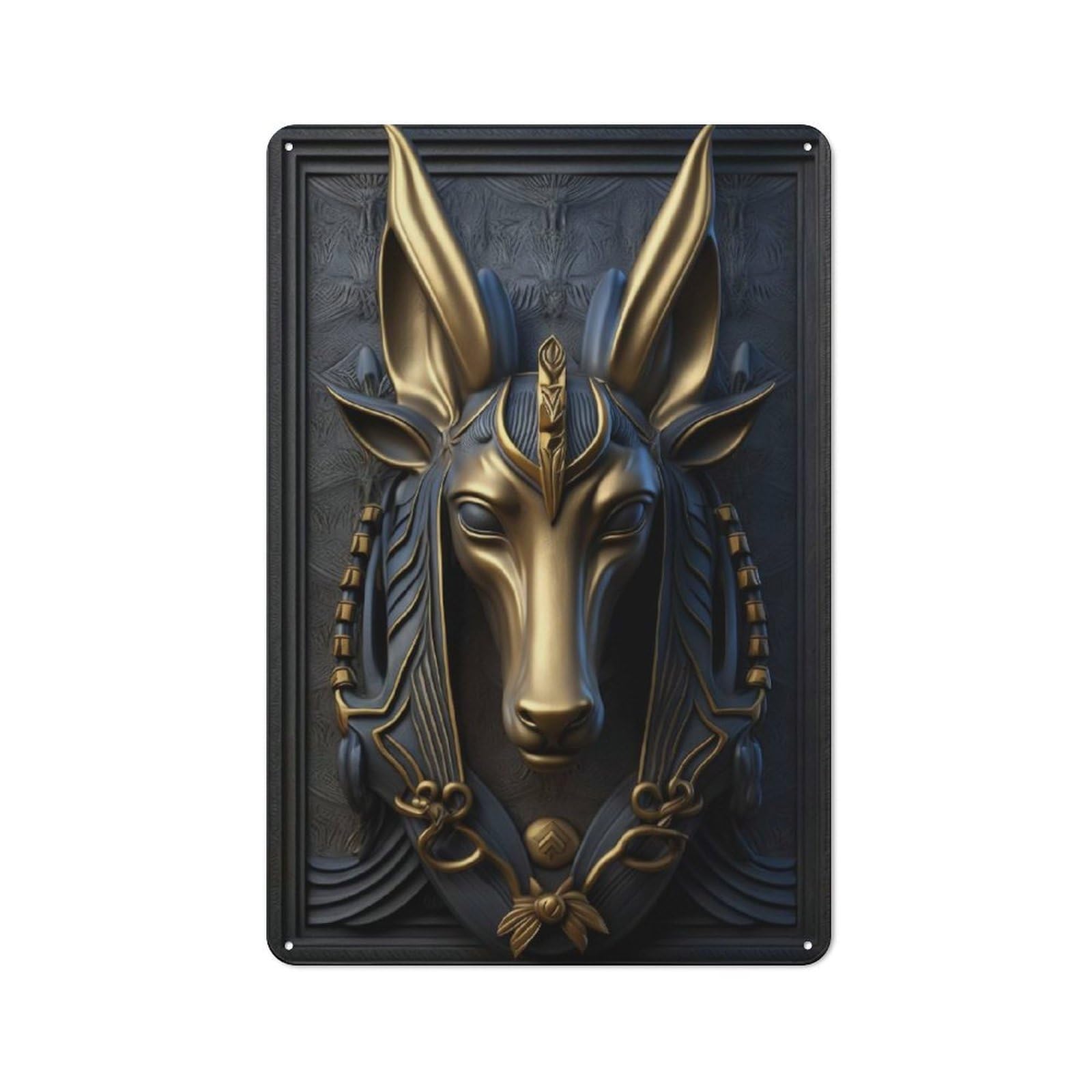 Junmoney Style-2 Garage Style Gold Relief Anubis Ancient Retro Metal Sign 30X20cm, Workshop Wall Decor For Tool Room, Garage, Studio Or Home Bar