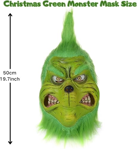 Miniatura 2 de Blafly Máscara de Navidad para adultos, hombres y mujeres, máscaras realistas de látex de monstruo grande verde, divertidas máscaras de Halloween,