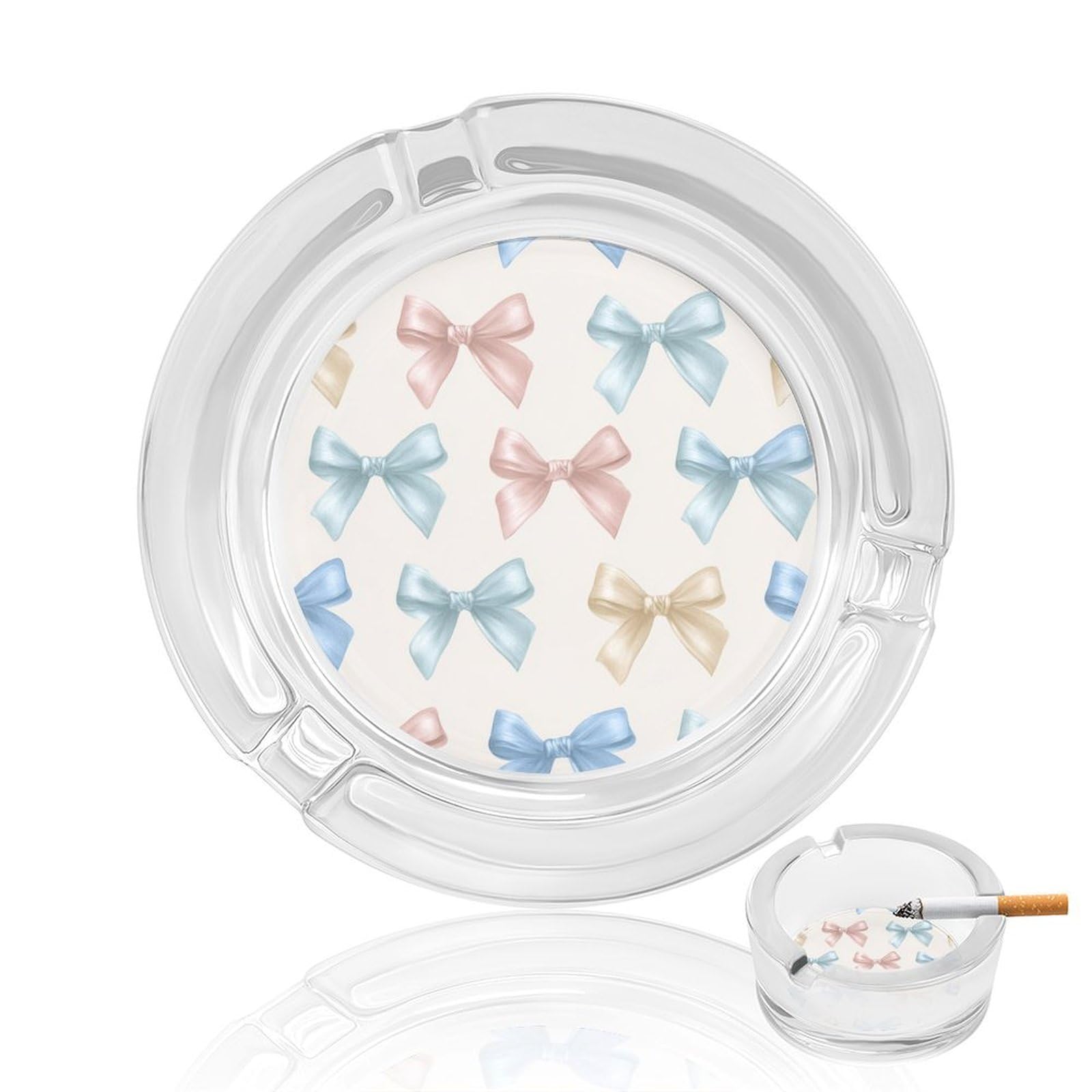 Small Feminine Satin Bows Blue Pink Cream Glass Ashtray for Cigarettes Portable Decorative Ash Trays for Home Office Decor