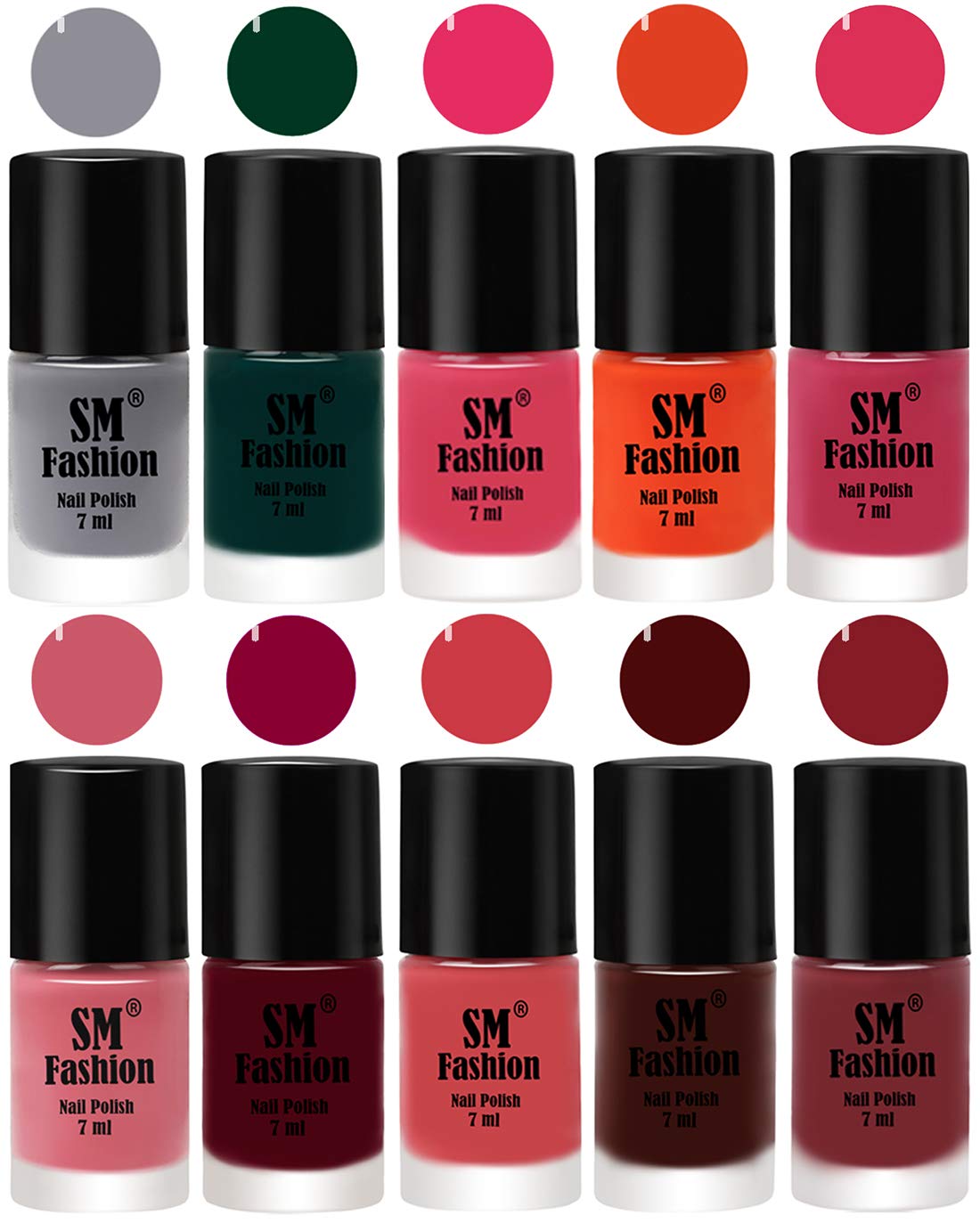 SM FASHIONQuick Dry One Stroke Color Nail Paint Combo Offer Set of 10 in Wholesale Rate 7 ml each, Gray-Dark Green-Dark Rose Pink-Reddish Orange -Dusty Pink-Nude Pink-Boysenberry-Punch Pink-Wine-Plum-image-37