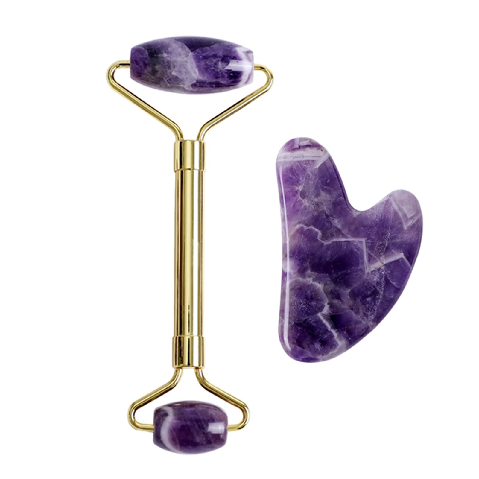 Jade Roller Und Gua Sha Set Gouache Amethyst Naturstein Gesichtsmassagegerät Jade Roller Gua Sha Spa Set Akupunktur Kristall Schaben Gouache Gesichtsschaber
