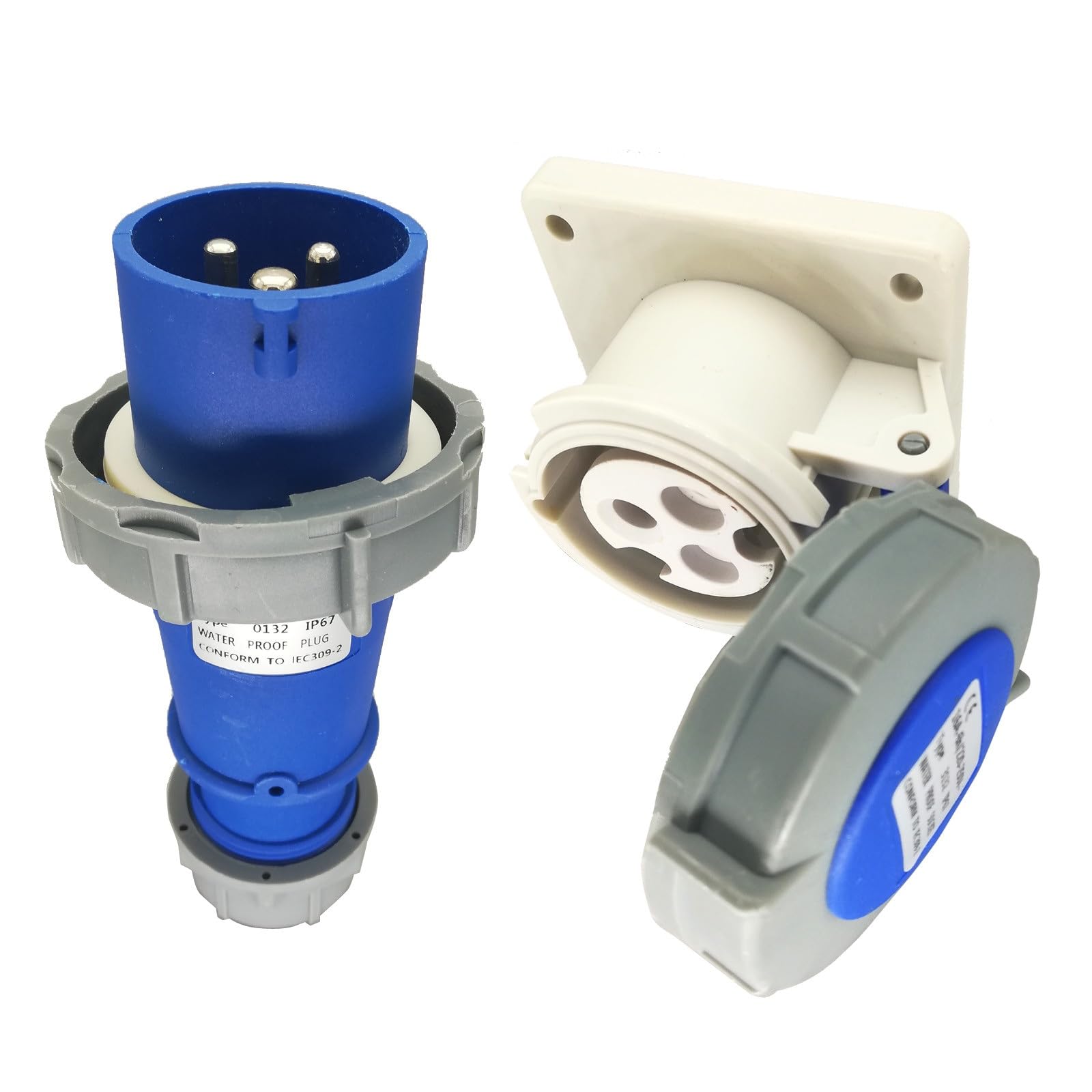 Power Industrial IP 67 Plugs, wall socket and mobile socket (16-3 penal socket and plug)-image-2