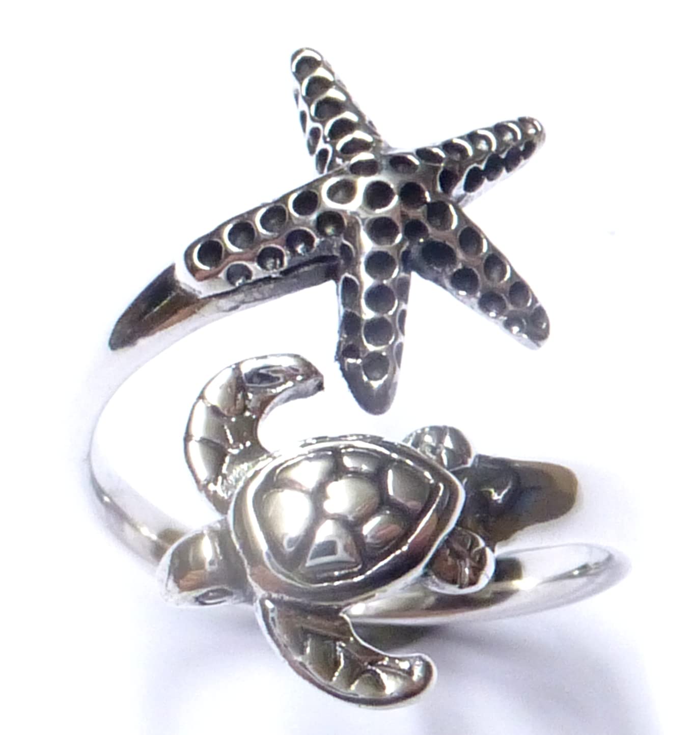 Anillo de plata de ley con diseño de tortuga estrella de mar, talla 58 a 18,5, Plata de ley, Sin piedras preciosas