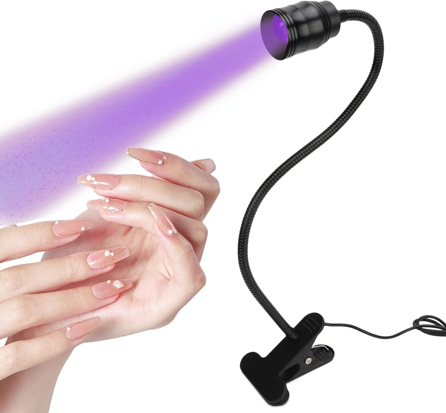 5W LED Nail Lamp, USB Desk Lamp for Gel Nails Portable Nail Dryer Resin Curing Light, Portable Gooseneck Lamp with Clip LED Black Light for Nails Eyelash Extension (US