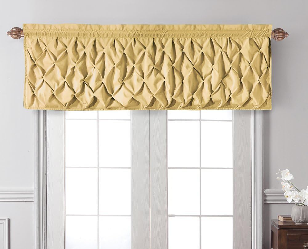 VCNY HomeCarmen Collection | Window Valance with Rod Pocket - Stylish Lattice-Smocked Diamond Design for Kitchen, Bedroom, or Living Room, Yellow 60" x 20"