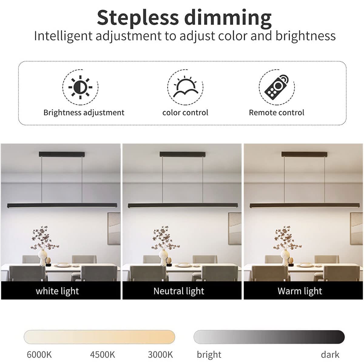 Moderna Lampada a sospensione LED Dimmerabile, lampadario cucina in legno con Telecomando 36W lampadario Lineare Regolabile in altezza, nero per sala da pranzo Ufficio, L100CM