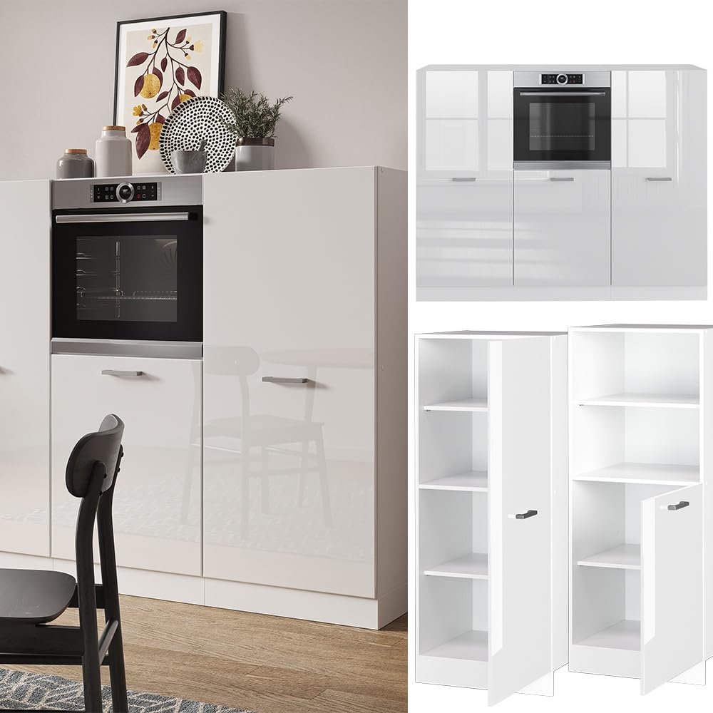 Vicco Küchenblock R-Line, Weiß Hochglanz/Weiß, 180 cm