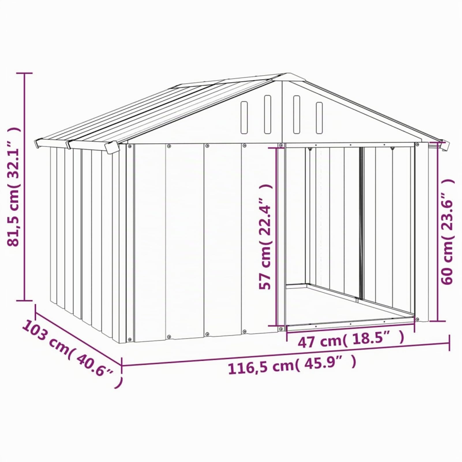 IKAYAA Caseta para Exteriores Grande, Caseta para Perros Acero Galvanizado 116.5 x 103 x 81.5 cm Gris