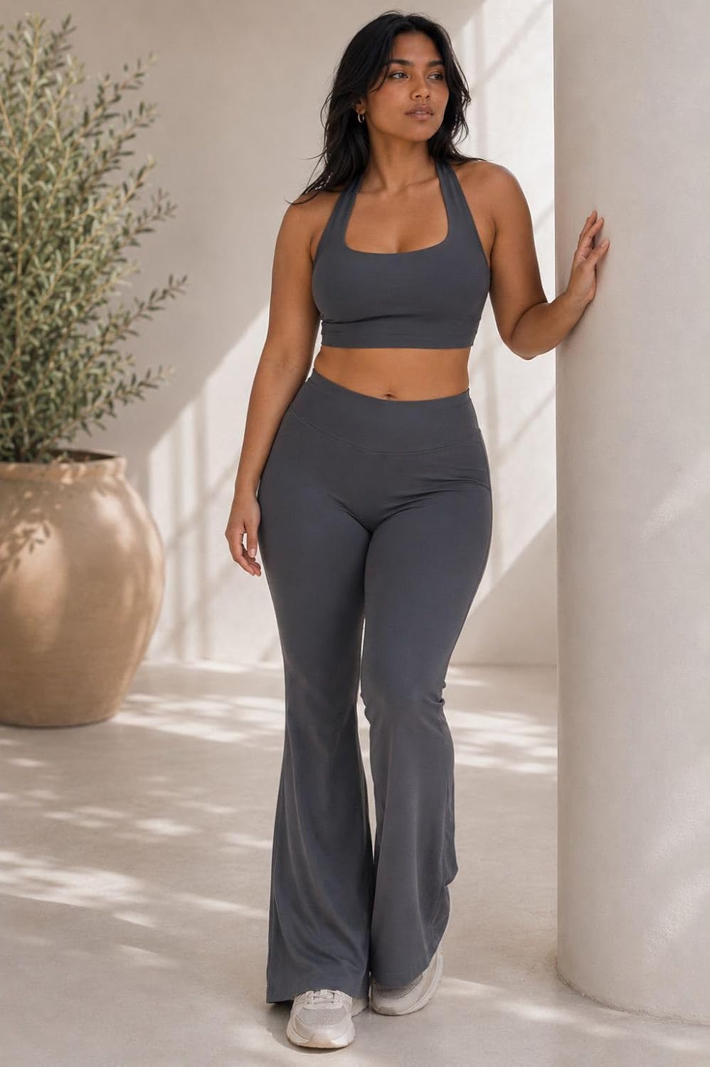 Aoxjox Women's Workout Lumira Flare Leggings High Waisted Tummy Control Lumastretch™ Luxe Buttery Soft Wide Leg Yoga Pant 32"