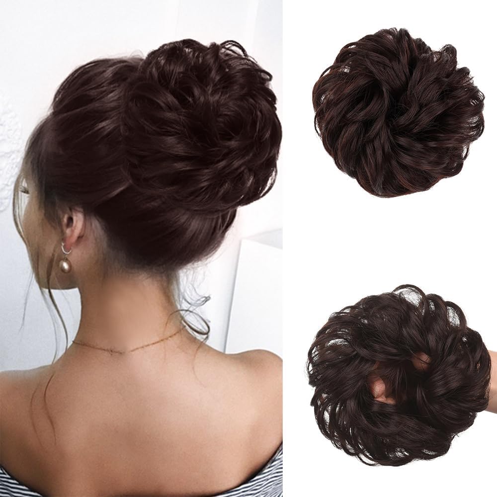 Deluxe Hair 1PCS Messy Bun Hair Piece Hair Extension Hair Accessories For Women Stylish Juda Hair Buns Artificial Fake Donuts Maker Scrunchies (Dark Brown)-picture-10