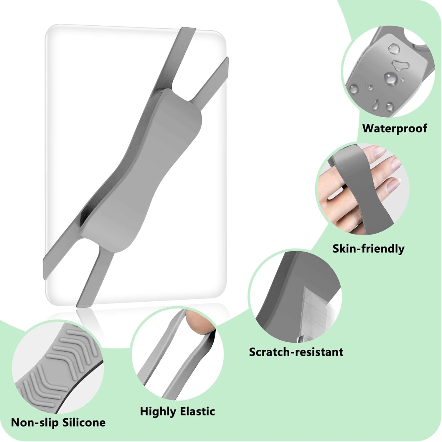 Fotbor 3 Pack Ergonomic Hand Strap for Kindle & Tablets - Lying Reading Essential - Non-Slip Anti-Fall Lightweight Grip Strap, Fits 4.7-8" Kindle/e-Readers/Phones & Tablets (Gray) - Image 3