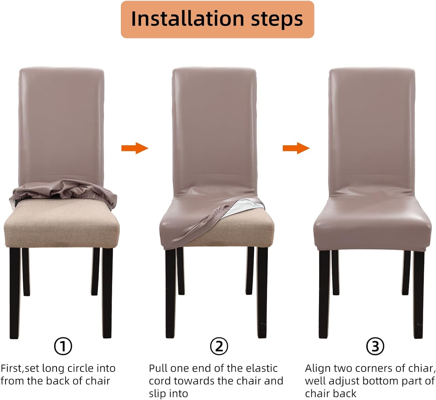 YISUN Waterproof Dining Chair Covers, Pu Leather Chair Cover Stretch Dining Room Chair Slipcovers Washable Removable Kitchen Chair Protector for Dining Room (4, Dark Tan)