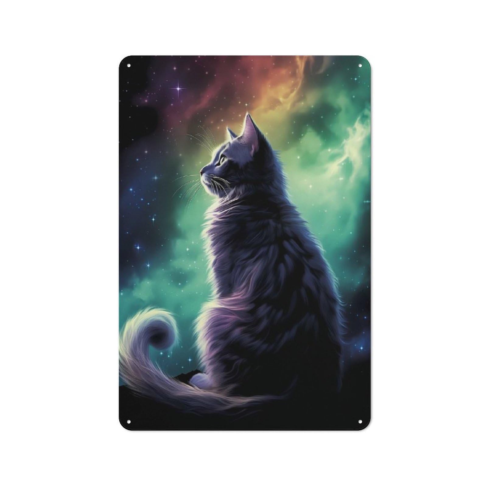 Old Style Aurora Borealis Cat Metal Sign 30x20cm, Bar Wall Plaque for Diner, Restaurant, Shed Or Kitchen