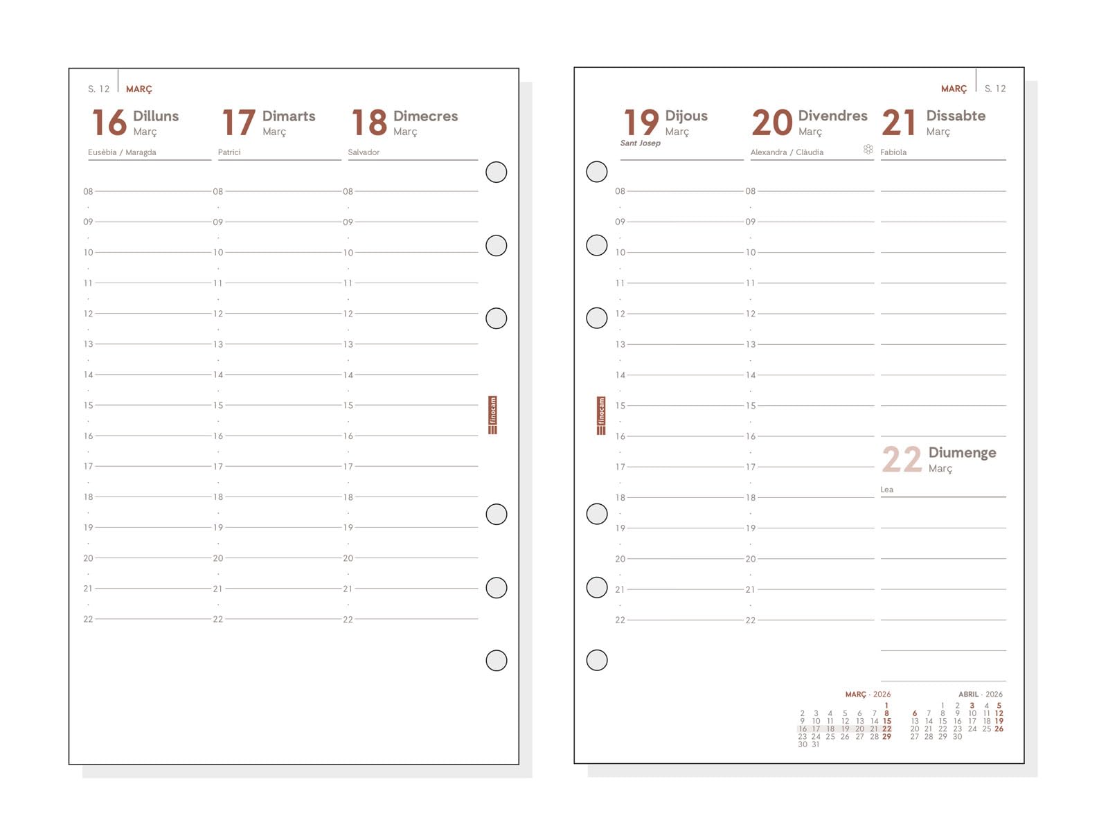 Finocam - Agenda organizer 2026 con cerniera settimanale vista verticale | Gennaio - Dicembre (12 mesi) | Agenda organizer anelli con blocco note | Open Zip. Clan Nero - Catalano