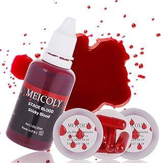 MEICOLY 1.06 OZ Edible Fake Blood with 12 Packs Empty Capsules,Washable Stage Blood Sangre Falsa,Realistic Dripping Sticky Fake Blood for Halloween, SFX,Special Effect Makeup for Zombie Vampire