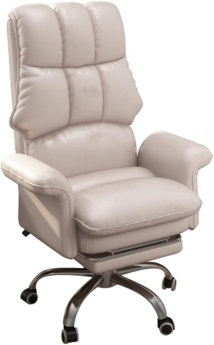 Office Chair Boss Chair Sofa Chair Recliner Chair Swivel Rolling Chair Computer,with Retractible Footrest,Leather,White