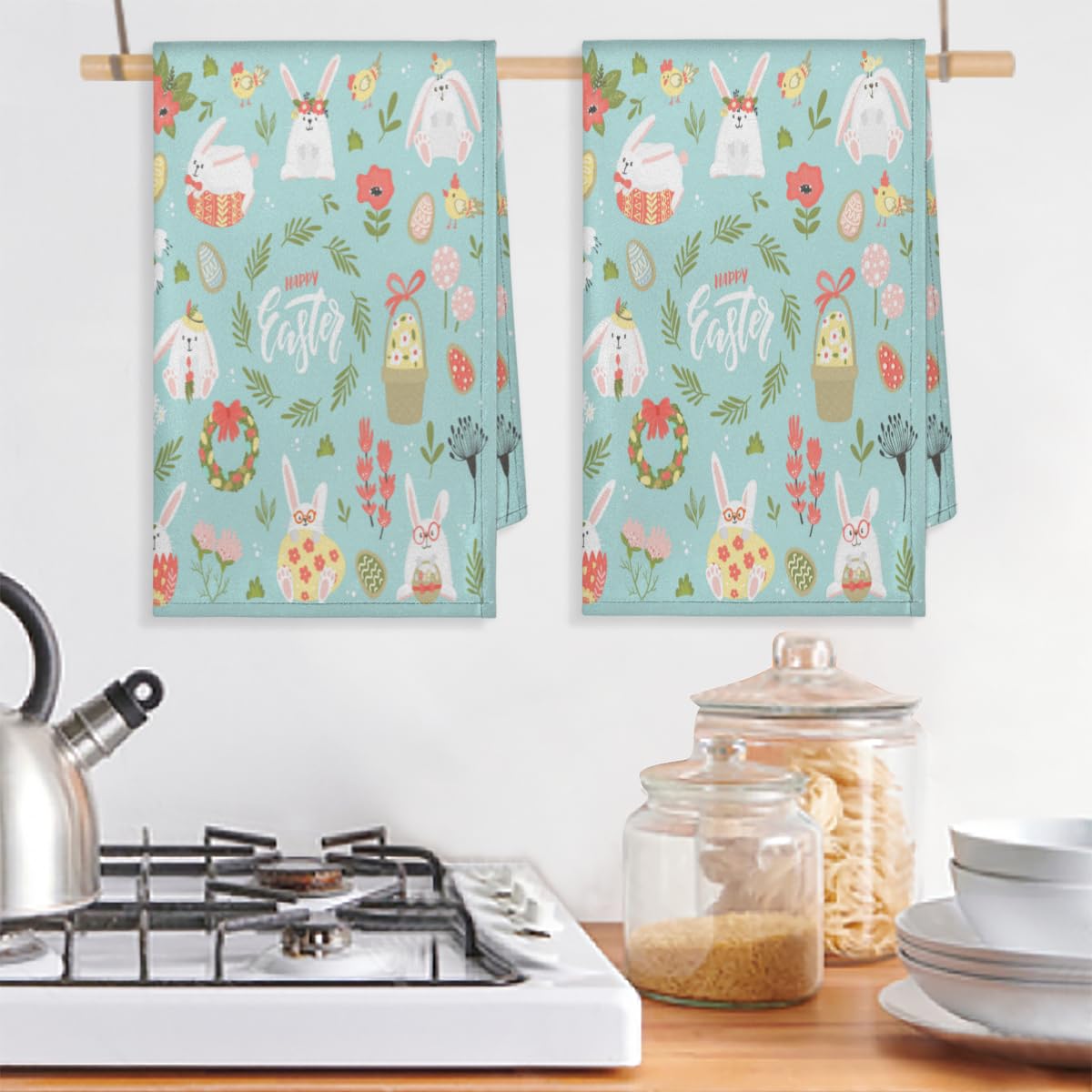Set Di 2 Asciugamani Pasquali Con Coniglietti - Morbidi E Super Assorbenti Per La Cucina - Foto 9