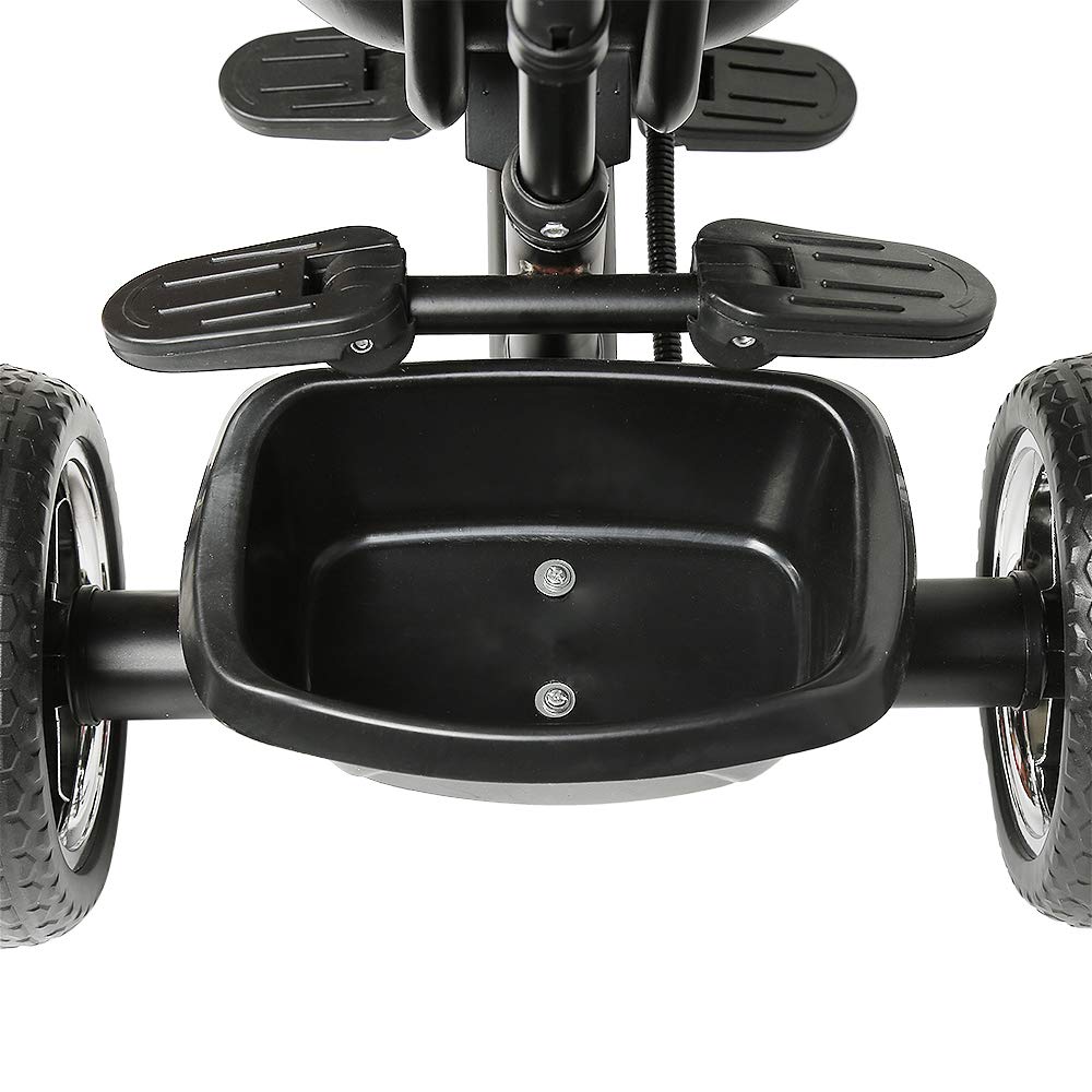 Tricycle avec Barre de poussée, pour Enfant dès 1 an, avec Barre coulissante, auvent, Repose-Pieds Amovible et siège réversible, pneus en Caoutchouc Anti-éclatement 4 en 1