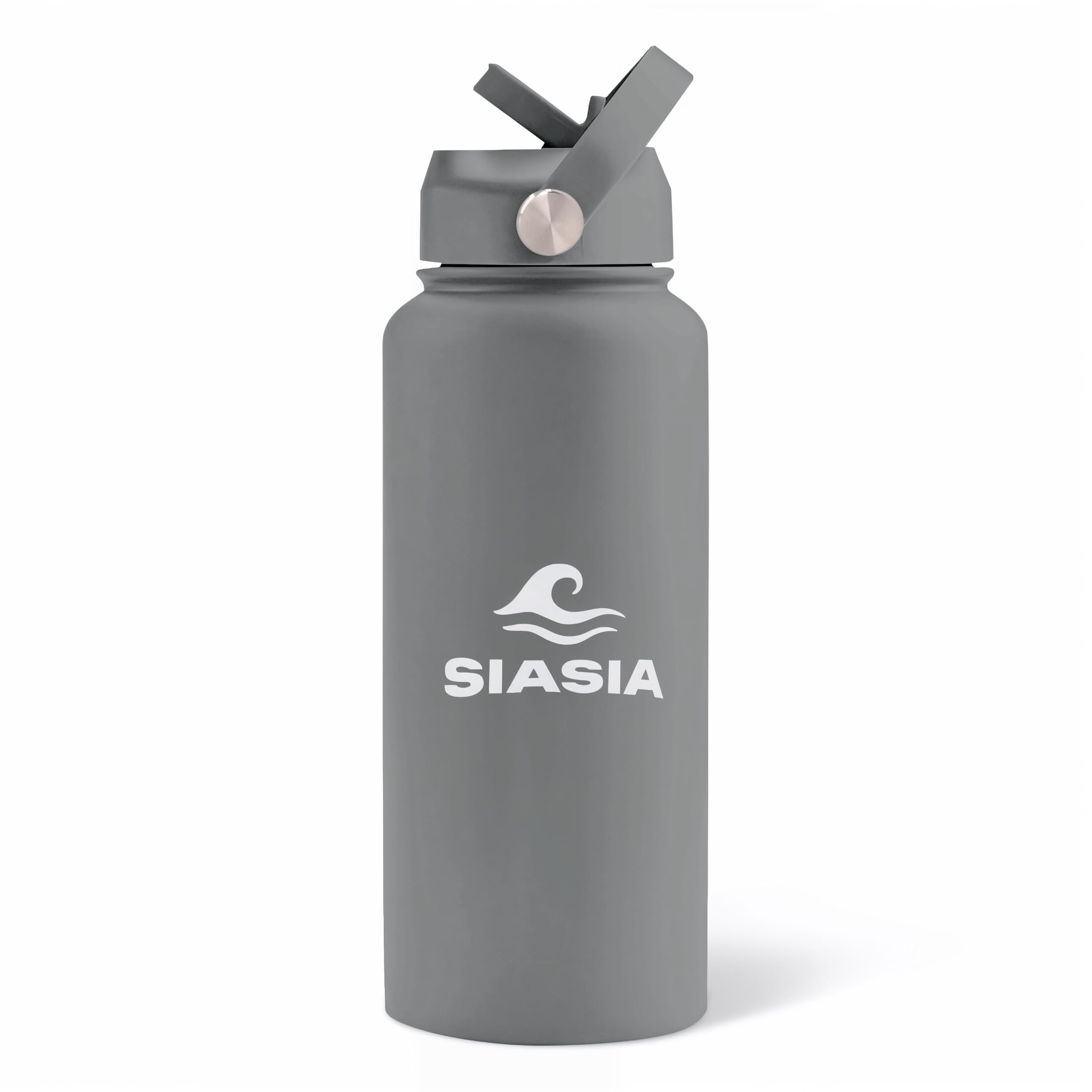 Siasia - Botella térmica térmica térmica de 1 L, de acero inoxidable, 3 tapones intercambiables, imán para teléfono, pipeta deportiva y apertura grande, bolsa incluida, ideal para deportes, oficina y
