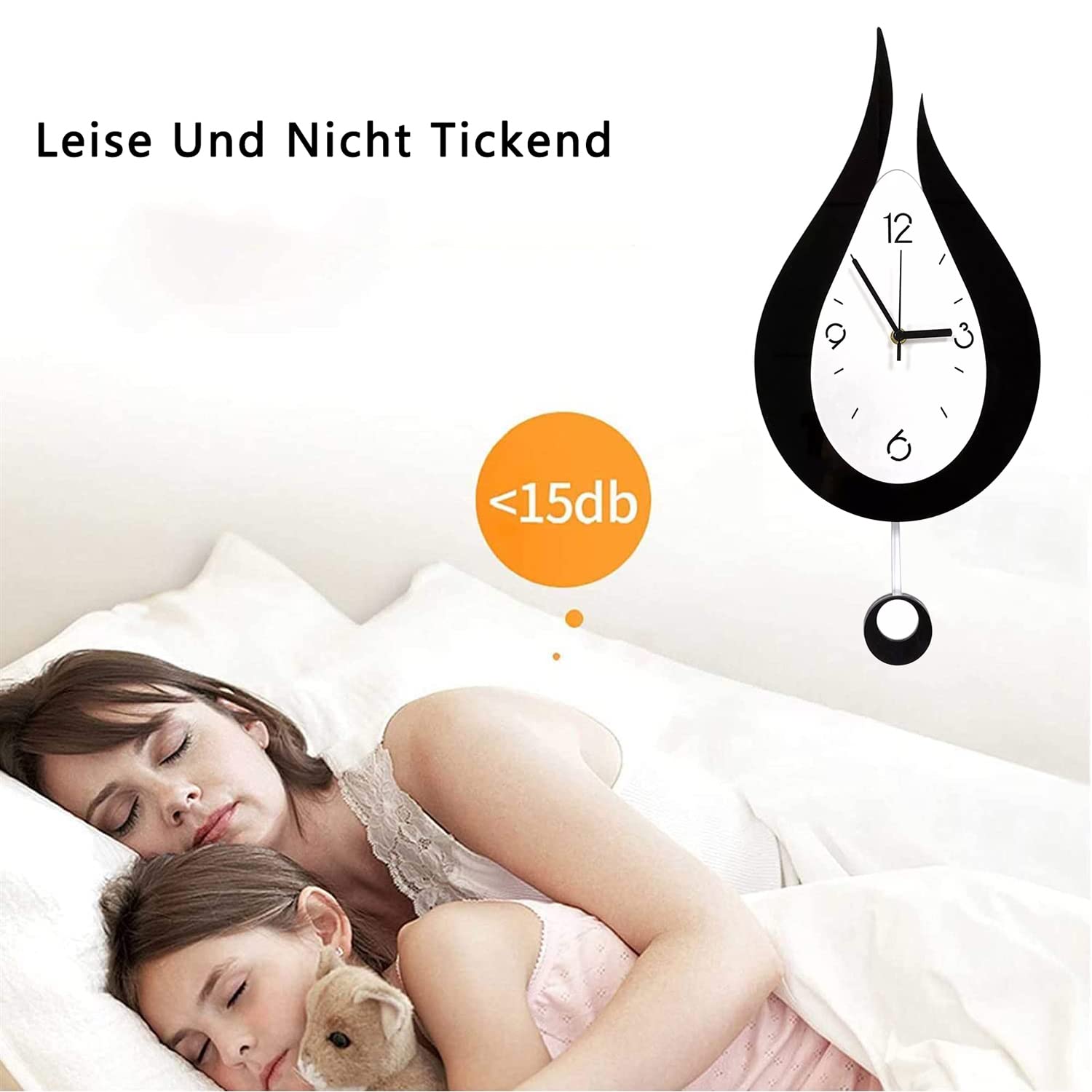 Orologio da Parete,Orologi da Parete Moderno Creativo a Pendolo a Goccia d'acqua, Orologio da Parete Digitale a Pendolo Silenzioso, Per Camera da Letto, Soggiorno, Cucina, Ufficio(54CM)