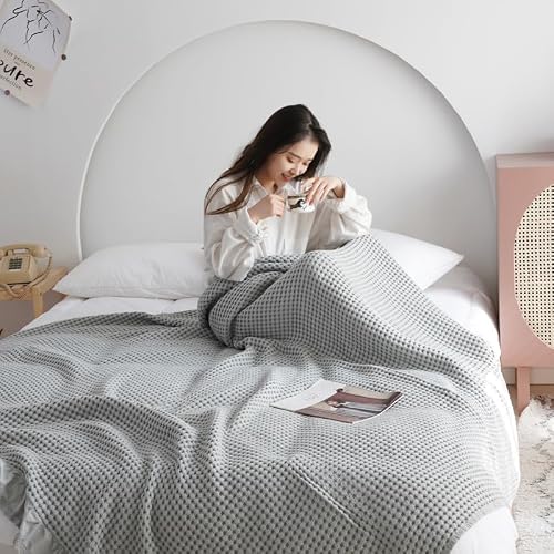songlibin ワッフルケット タオルケットダブル フリル 綿 冷房対策 ブランケット 毛布 寝具 ワッフル織 カバー キルティング ケット グレー ダブル 200*230cm [5]