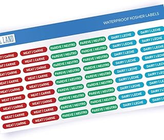 Kosher Sticker Labels (Spanish/English Text), Pack of 108 - Meat, Dairy and Pareve, Color Coded Labels for Food Labeling & Storage, Dishwasher Safe, Red Blue Green, 36 of Each Color