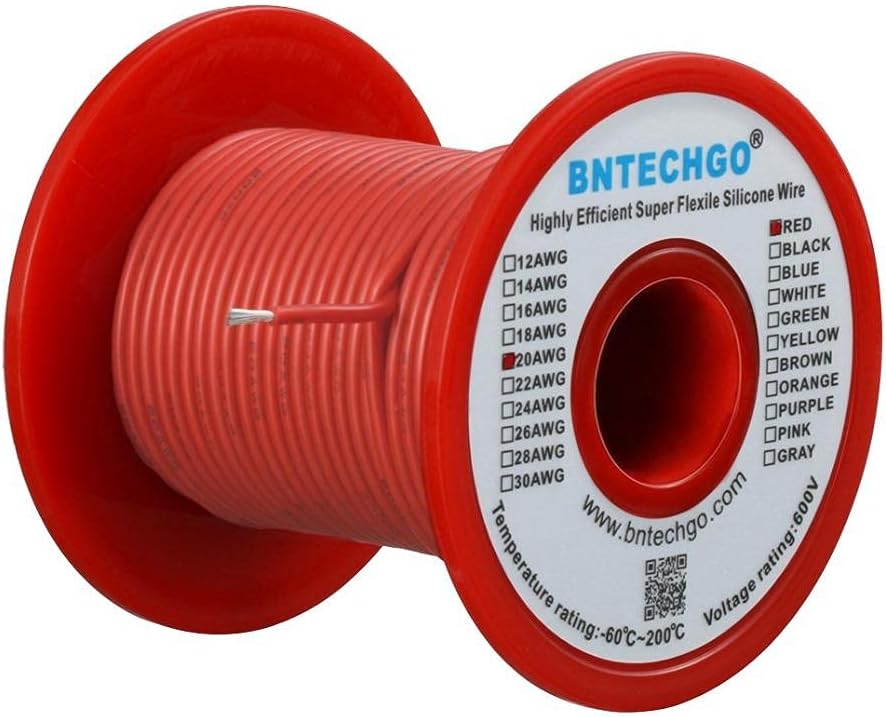 BNTECHGO 20 Gauge Silicone Wire Spool 100 ft Red Flexible 20 AWG Stranded Tinned Copper Wire