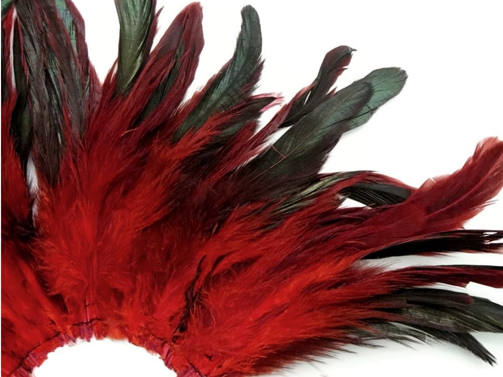1 Yard - Red Half Bronze Strung Rooster Schlappen Wholesale Feathers (Bulk) Fly Tying Halloween Costume Craft Supply | Moonlight Feather