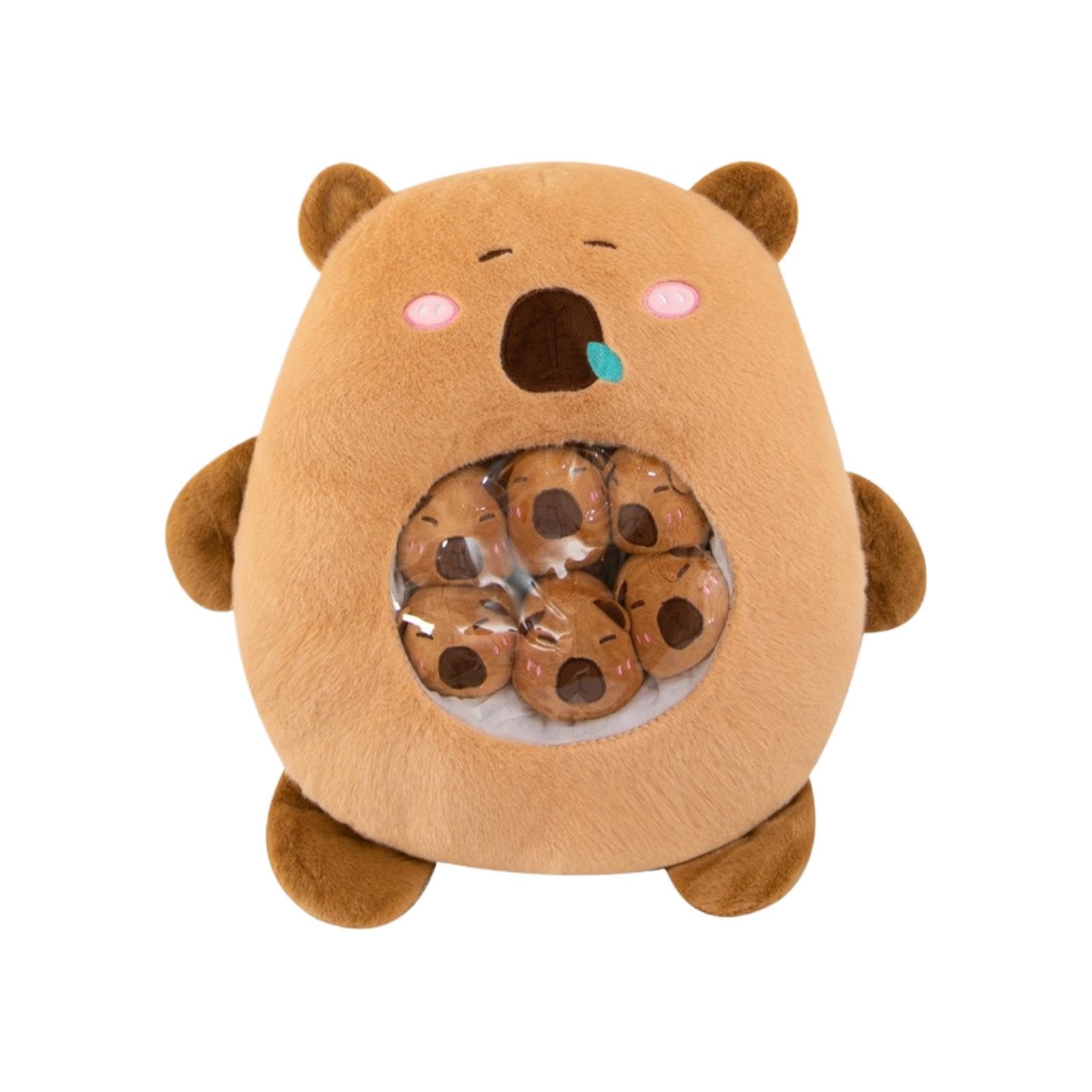 Peluche Capibara Cuscino Morbido Rimovibile In Peluche Con 6 Piccoli | Cuscino Per A Forma Di Animale Per Bambini E Bambine Adatta Per Decorazione Divano E Camera Da