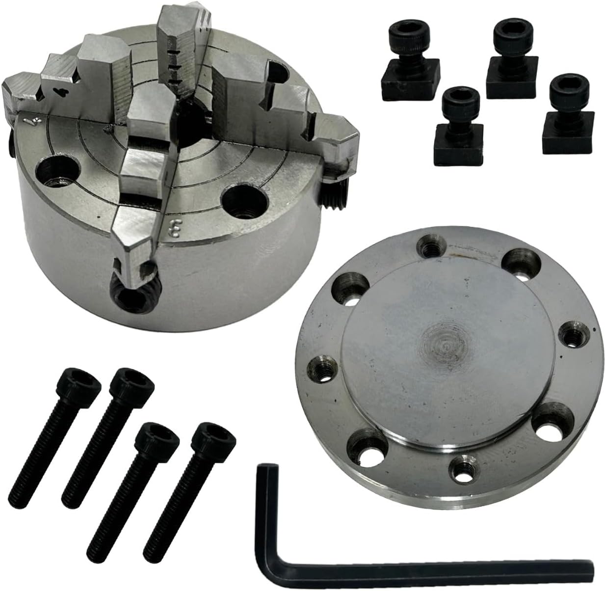 Assorts 80 mm 4 Jaws Independent Dog chuck with Back Plate & T nuts for Rotary Table