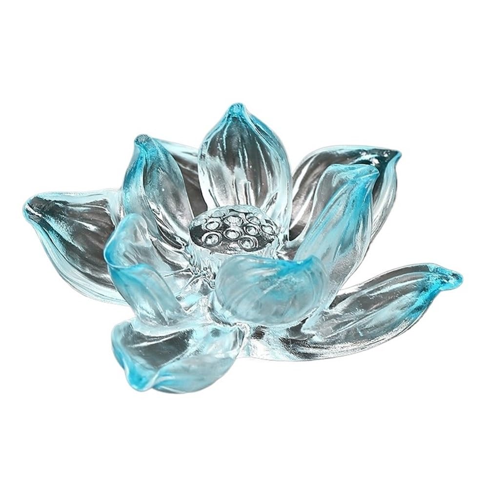 censer Luxury Glazed Lotus Incense Holder With Plug Hole Creative Decorative Indoor Burner(Blue)