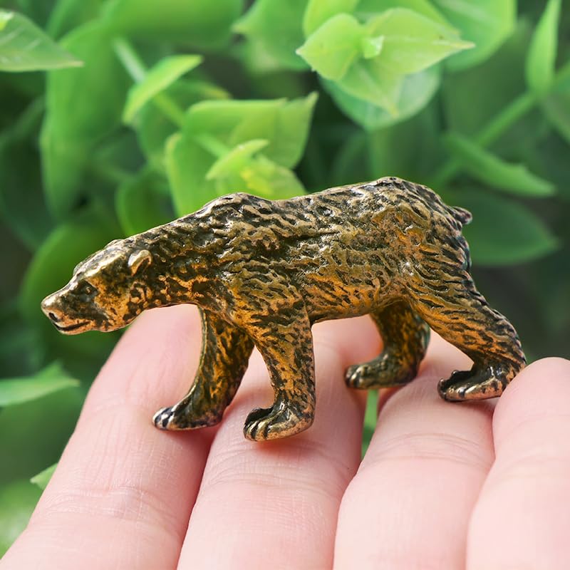 Estatua de oso de latón antiguo 2 piezas decoración animal miniatura 2