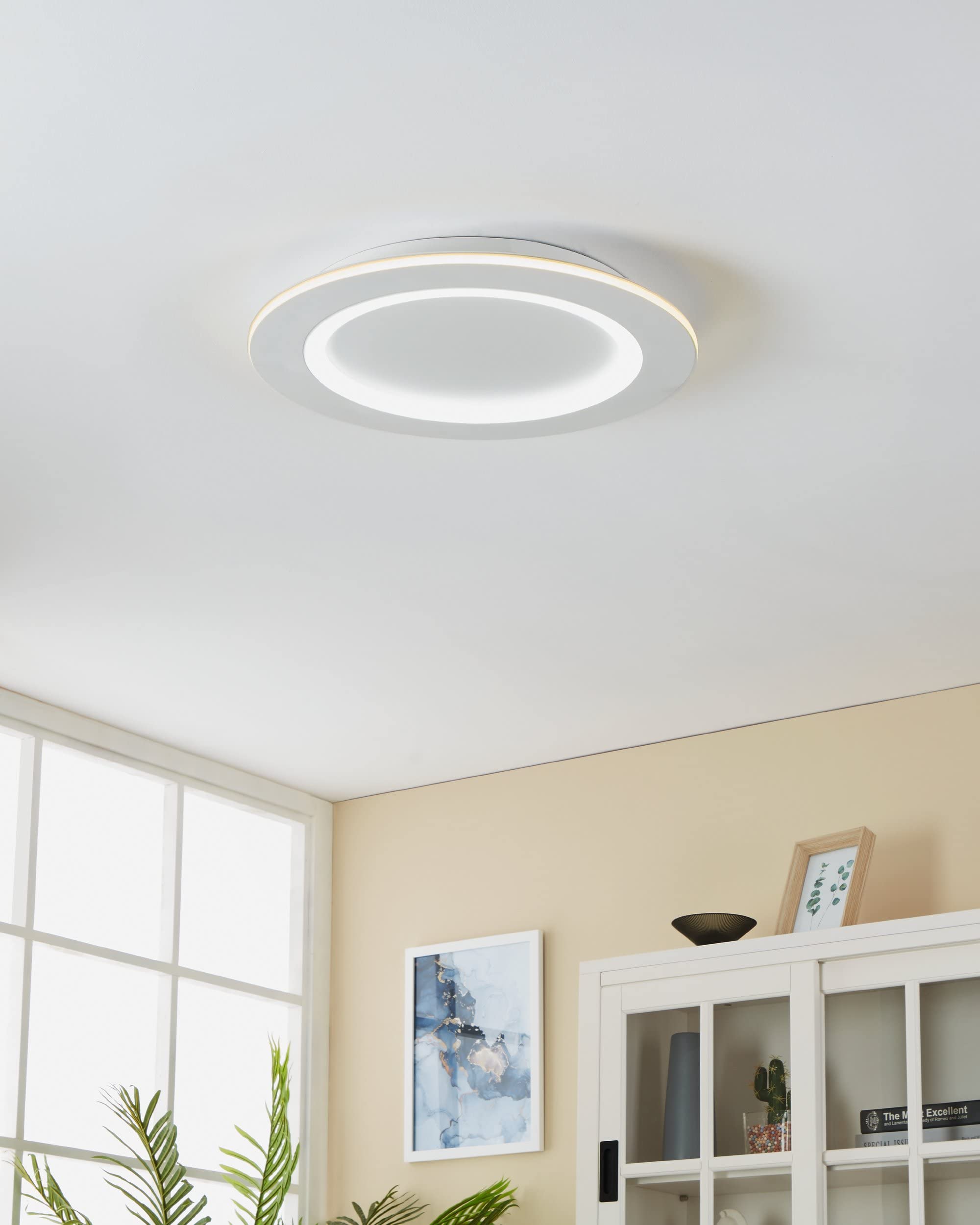 EGLO connect.z Smart Home LED Deckenleuchte Padrogiano-Z, ZigBee | App und Sprachsteuerung Alexa, warmweiß-kaltweiß, RGB Rahmen, dimmbare Metall Deckenlampe in Weiß, Ø 45 cm