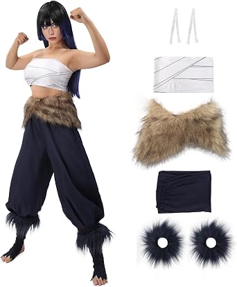 DAZCOS Anime Female Cosplay Costume Set Crop Tops Pants Apron Outfit for Party Halloween