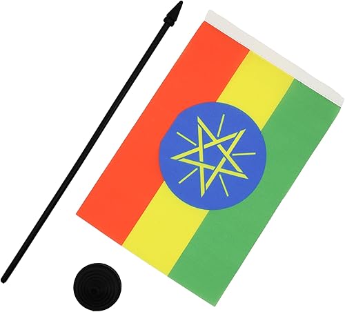 Miniatura 409 de Bandera de mesa Sierra Leona de 5 x 8 pulgadas, bandera de escritorio de Sierra Leona, 8.3 x 5.5 in, barra y base de plástico negro AZ FLAG