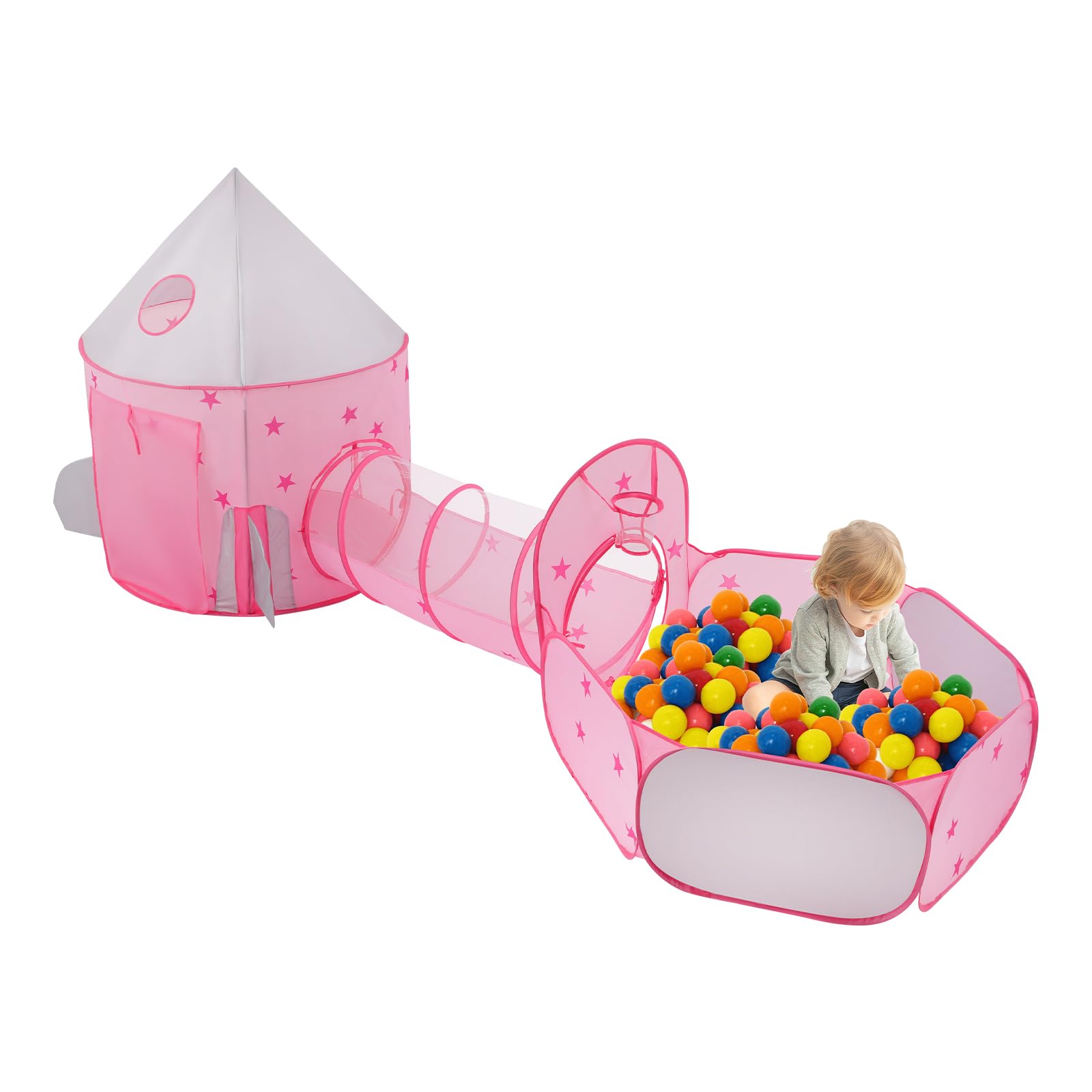 Tenda per Bambini 3 in 1 Tenda da Gioco + Tunnel per Bambini + Piscina a Palle Pieghevole Grande Area di Gioco da Giardino, per Camera da Letto, Sala Familiare, Sala Giochi, Soggiorno