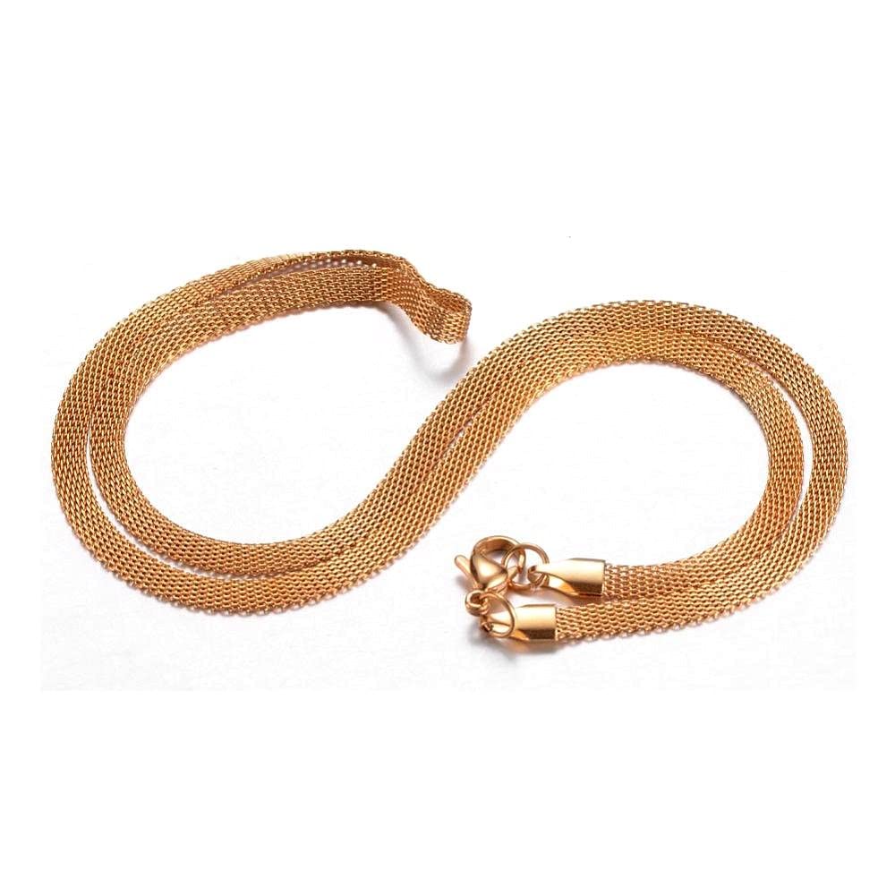 Gold Plated No-Tarnish No-Fading Stainless Steel 4mm Thickness Hip-Hop Mesh Chain Necklace For Men And Women (NK1071) 1Pc-image-8