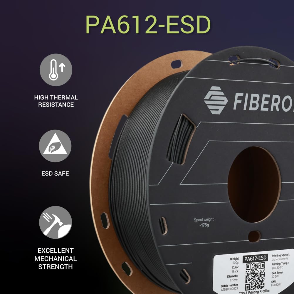 Polymaker Fiberon PA612-ESD Filament 1,75 mm Noir 0,5 kg