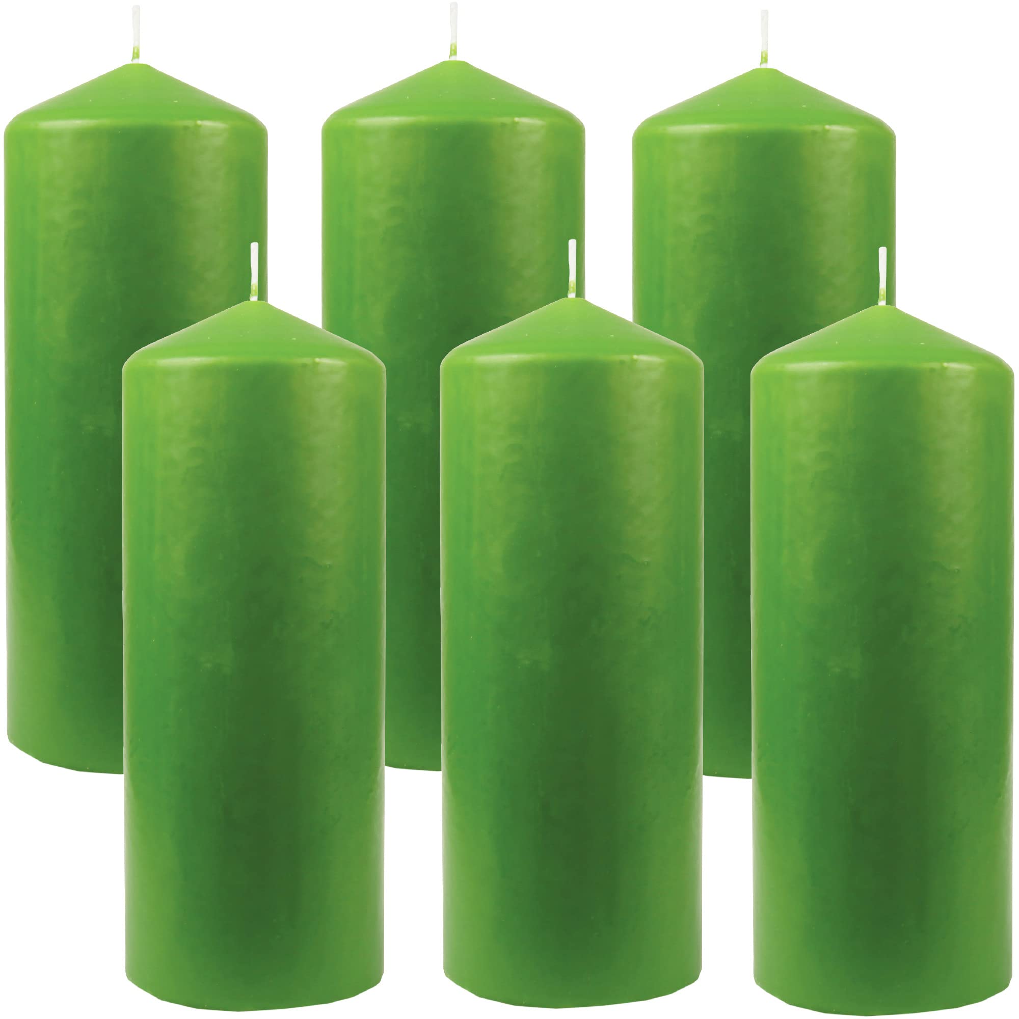 Candele a pilastro, diametro 8 cm x 20 cm, confezione da 6 pezzi, colore lime, lunga durata, prodotte in UE, candele a blocchi di cera
