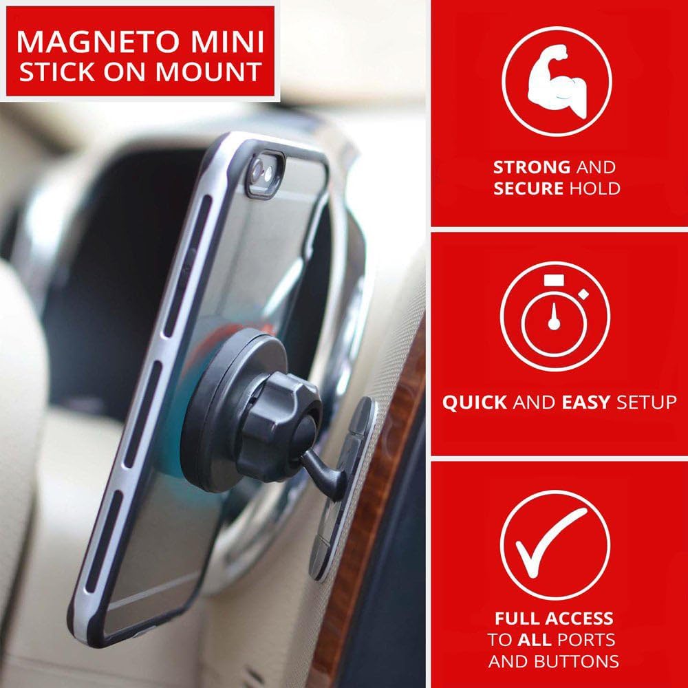 Smartphone attached to magnetic mount in a car