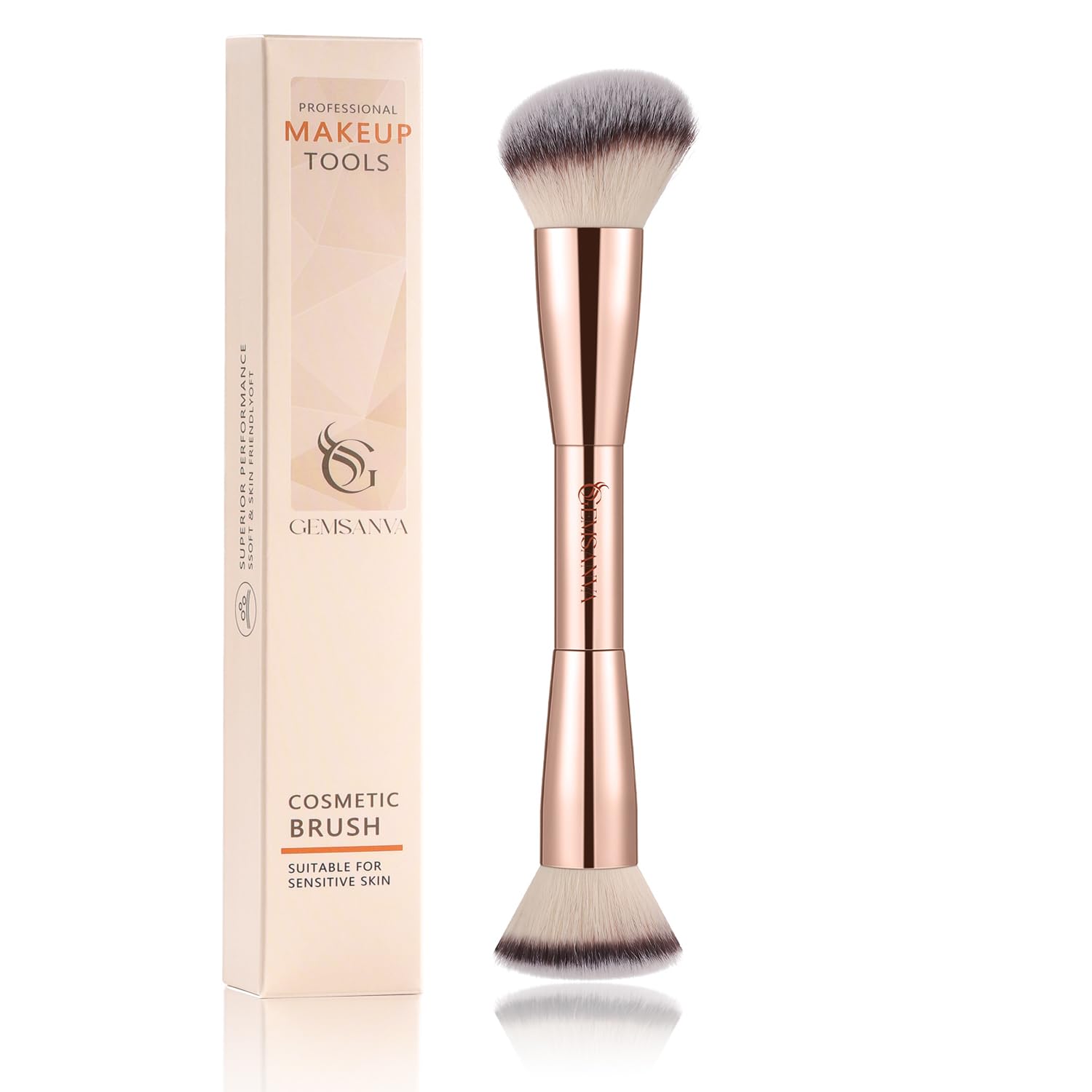 Gemsanva Dual-Ended Foundation & Concealer Brush - Multi-Use Contour Makeup Brush for Cream, Liquid, Powder - Premium Synthetic Bristles