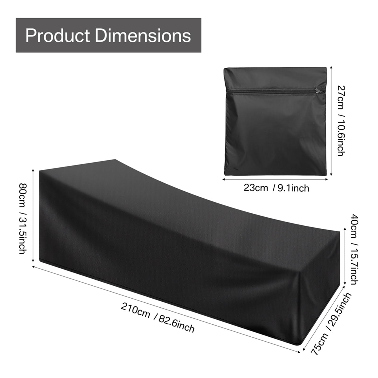 1 confezione di copertura for chaise longue, impermeabile, for esterni, da giardino, patio, for sedie, protezione for mobili, resistente al sole Per Lettino Solare(Black)