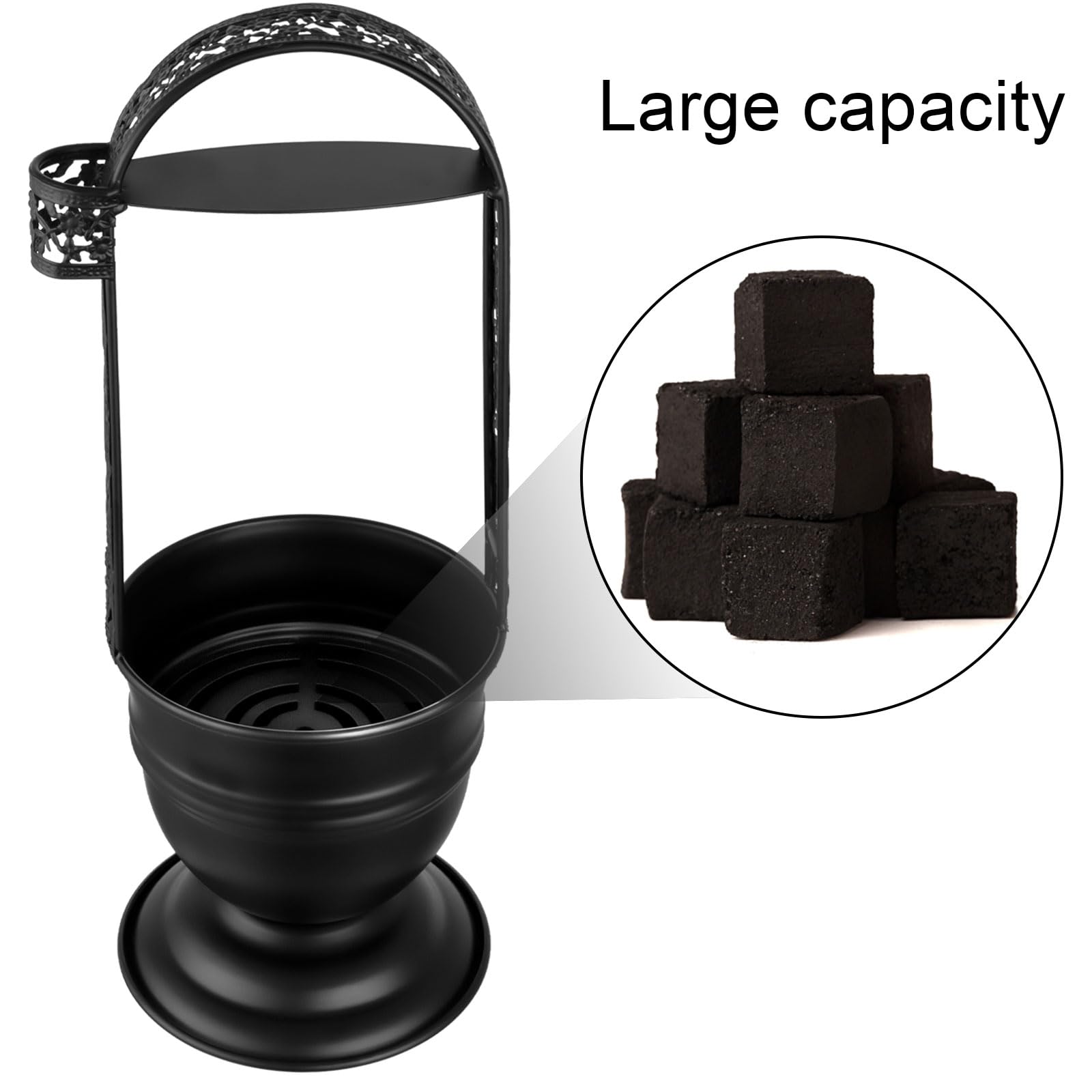 Cesta de carbón para cachimba de 13.7 pulgadas con pinzas de carbón de 7 pulgadas, contenedor de carbono portátil con soporte de carbón de metal para accesorios de shisha