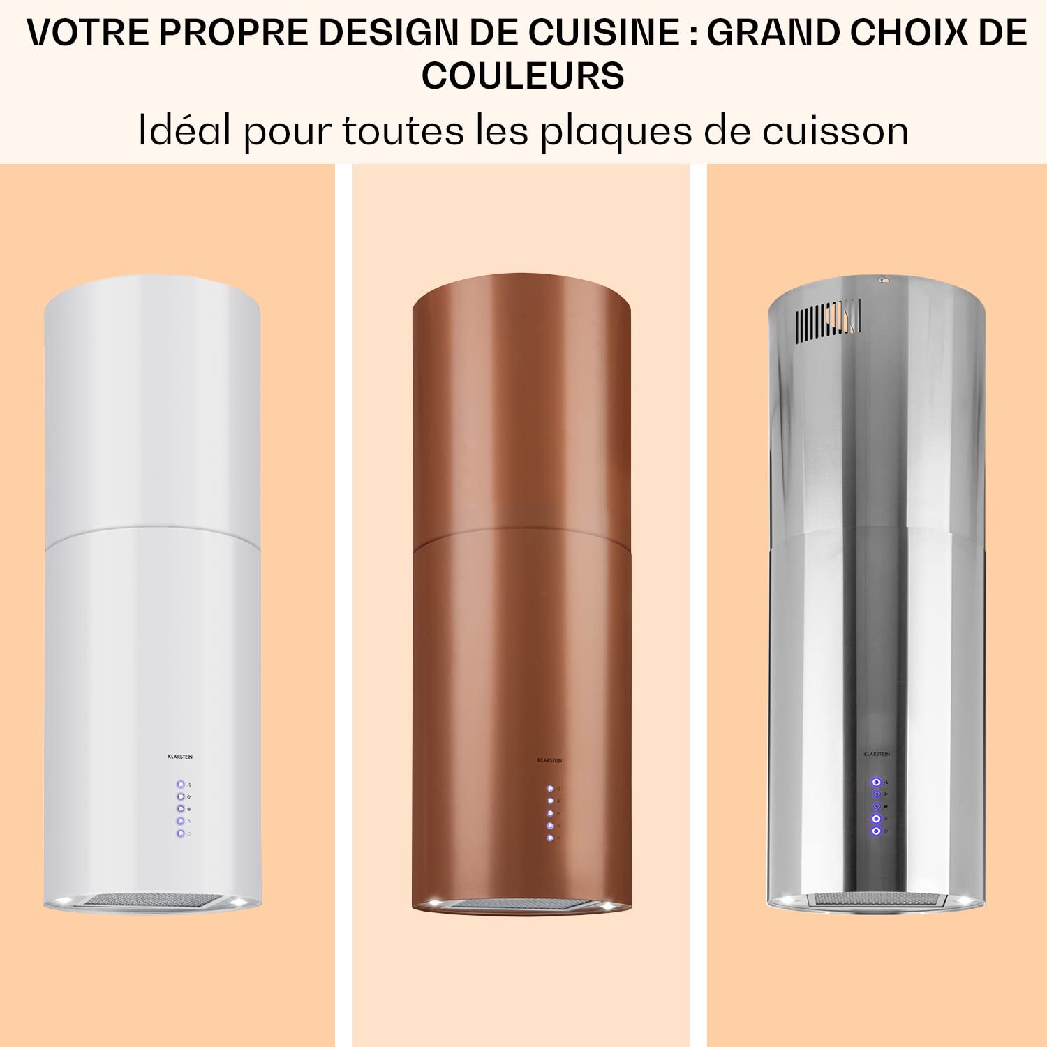 Klarstein Hotte Aspirante Ilot Central de Cuisine Silencieuse et Design, Débit d'air 519m³/h, Minuteur, 3 Modes, Hotte Aspirante avec Conduit d'Evacuation, Filtres à Charbon Actif, Ilot Central