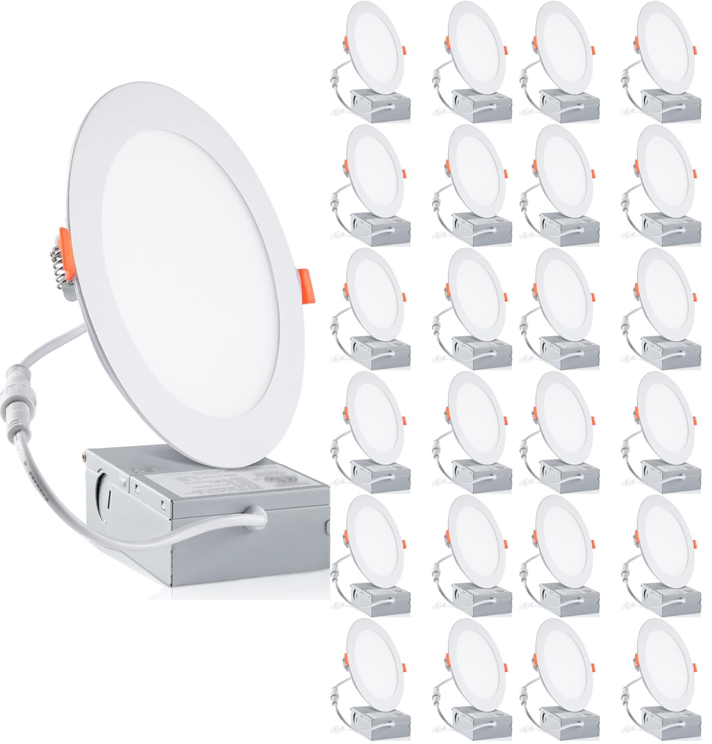 24-Pack 6 Inch LED Recessed Lights 6500K Daylight Ultra-Thin Canless Wafer Downlight with Junction Box, 12W 1050LM Ceiling Lights for Kitchen Living Room Hallway Office&FCC